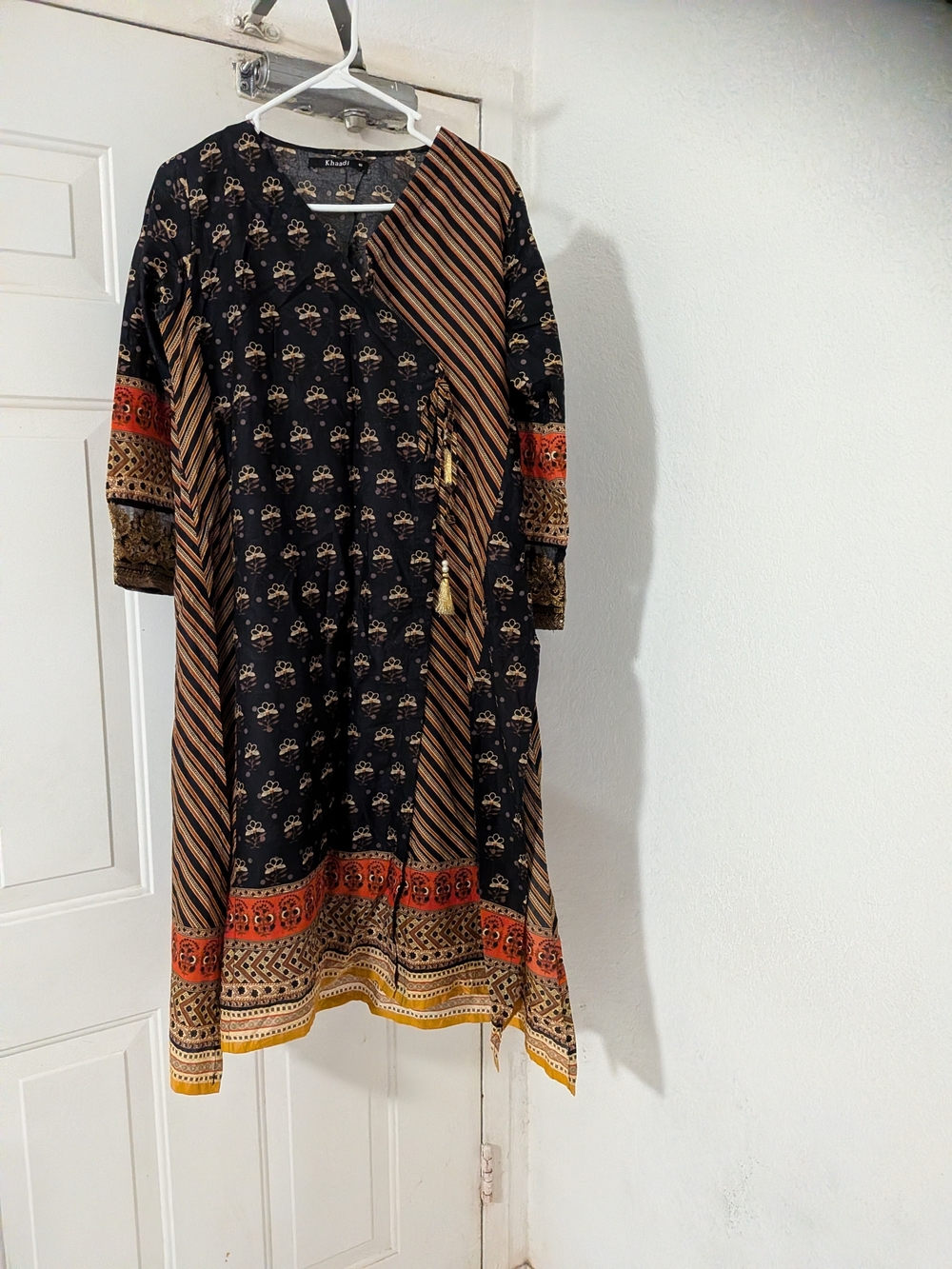 Black & Brown Printed Boho Tunic with Tassel Detail